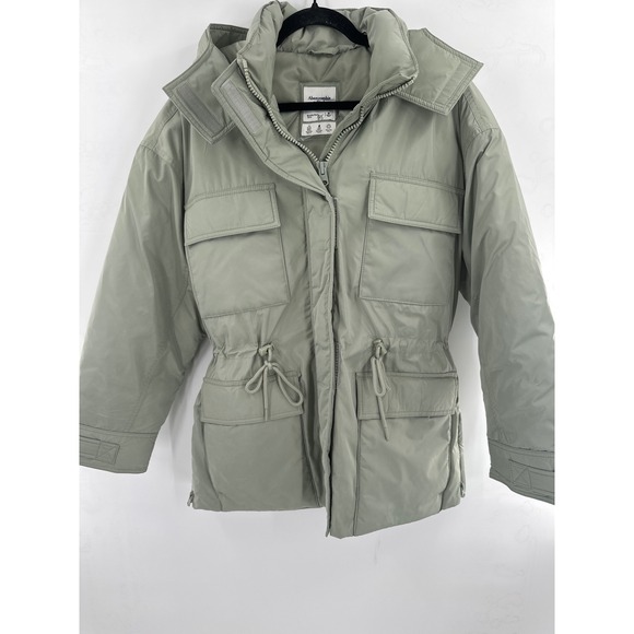 Abercrombie Fitch Womens Green Utility Parka Jacket Drawstring Waist Hooded - Picture 5 of 9